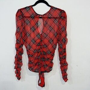 Victorias Secret Red Plaid Mesh Bodysuit size Large